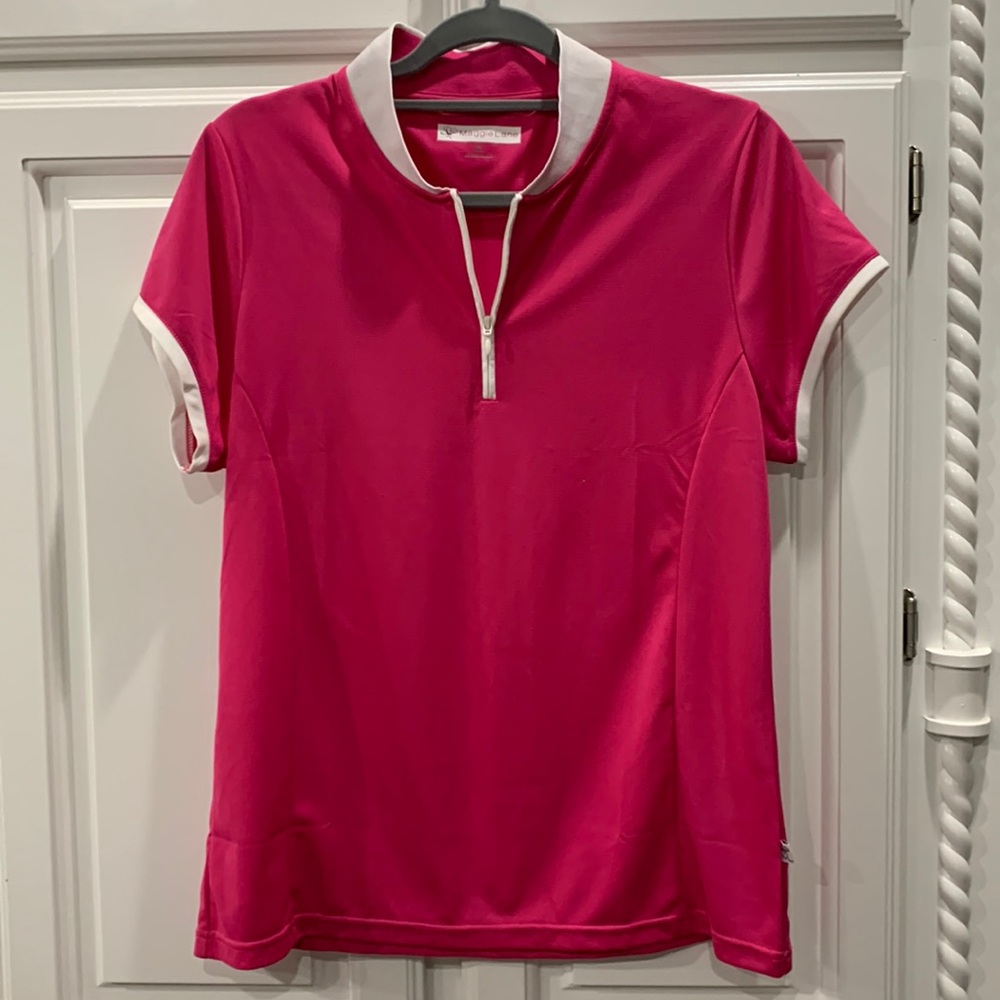 Maggie Lane XL dark pink and white golf polo - short sleeves GUC